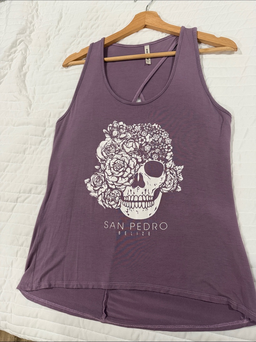 San Pedro Belize Floral Skull Purple Tank Top Candy Skull Women’s